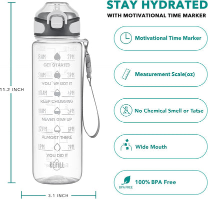 Enerbone 32 oz Drinking Water Bottle with Times to Drink and Straw, Motivational with Carrying Strap, Leakproof BPA & Toxic Free, Ensure You Drink Enough Water for Fitness Gym Outdoor