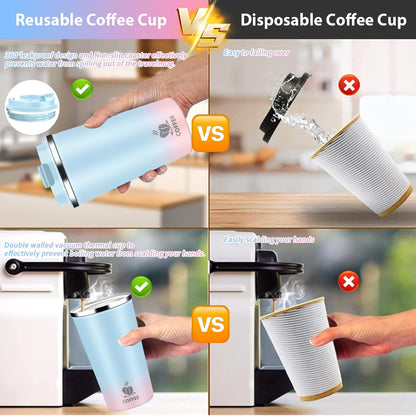 Insulated Travel Coffee Mug Reusable Coffee Tumbler Cup with Flip Lid Leak Proof Spill Proof for Office School Party Camping Hot and Cold Drink,Stainless Steel 17oz (Black)