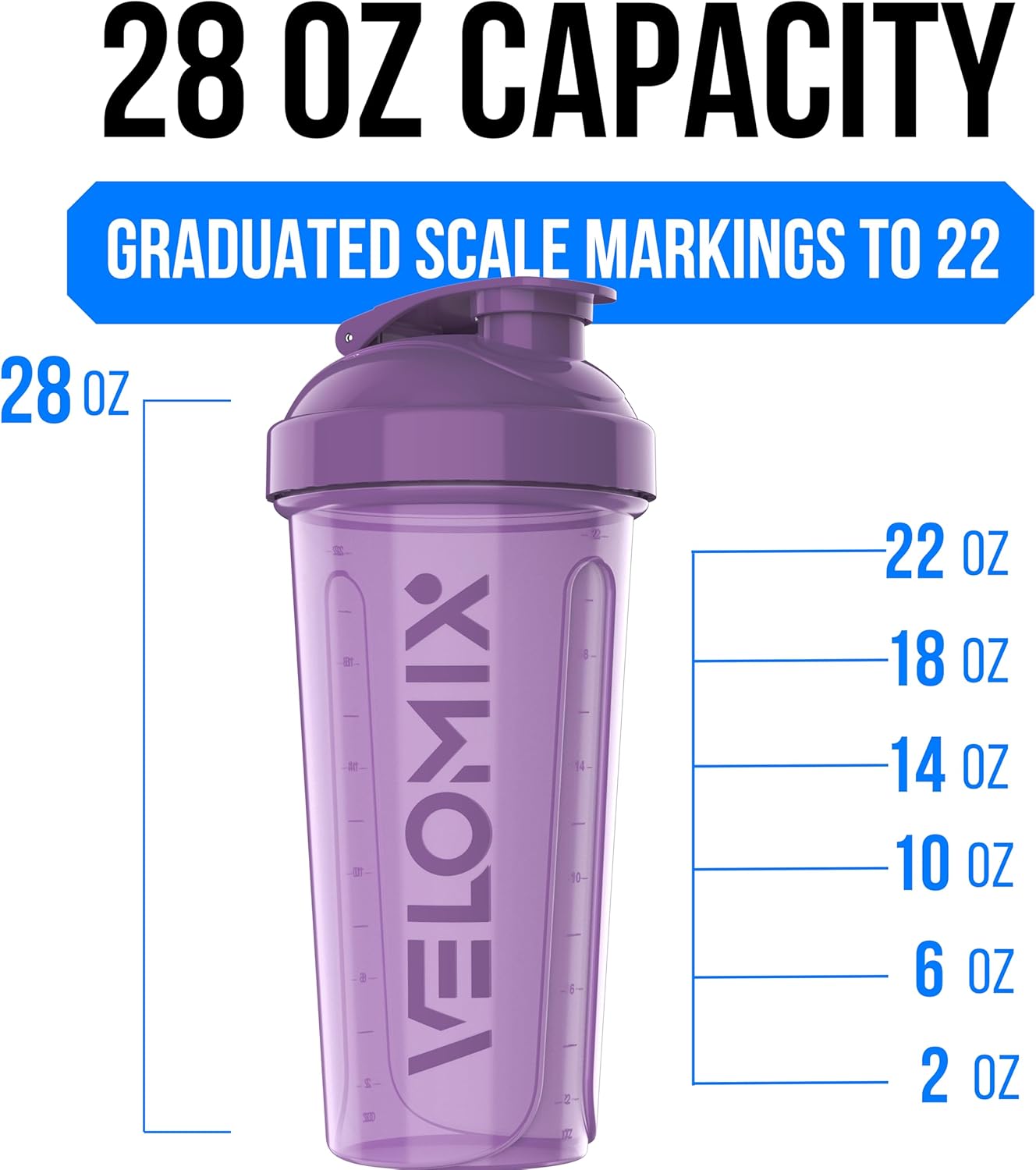 VELOMIX -2 Pack- 28 oz Protein Shaker Bottles for Protein Mixes - 2x Wire Whisk | Leak Proof Shaker Cups for Protein Shakes | Protein Shaker Bottle Pack (Black/Transparent)