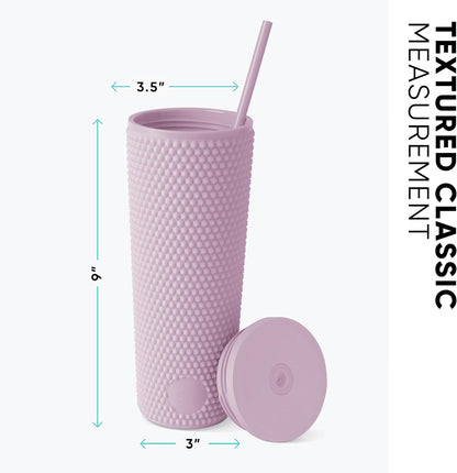 Simple Modern Plastic Matte Studded Tumbler with Lid and Straw | Reusable BPA Free Iced Coffee Cups Double Wall Smoothie Cup | Gifts for Women Men Him Her | Classic Collection | 24oz | Raspberry Vibes