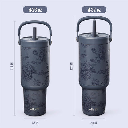 Ello Oasis Go+ 26oz Tumbler with Top Handle and Retracting Straw | Reusable Insulated Stainless Steel Cup, 100% Leakproof Water Bottle, 24 Hours Cold, Cup Holder Friendly For Travel | Wild Rasberry