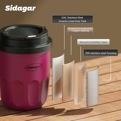 Travel Coffee Mug 10 oz Ceramic Lined Tumbler, Double Wall Stainless Steel Coffee Cup with Lid, Vacuum Spill Proof Mini Water Bottle, Insulated Thermal Mug for Home Office,Pink