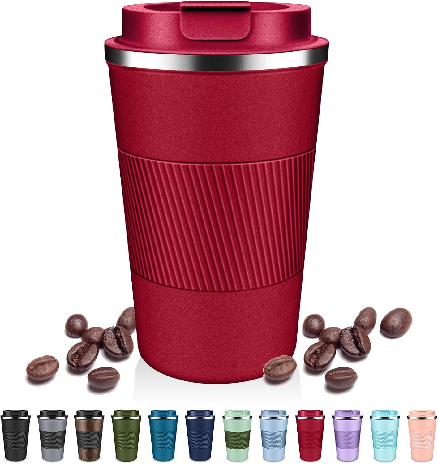 DUBUXW Insulated Coffee Tumblers with Flip Lid 12oz / 17oz, Stainless Steel Travel Coffee Mug Leak Proof, Vacuum Insulated Coffee Mug Reusable Cup, Keeps Cold and Hot for Coffee Tea
