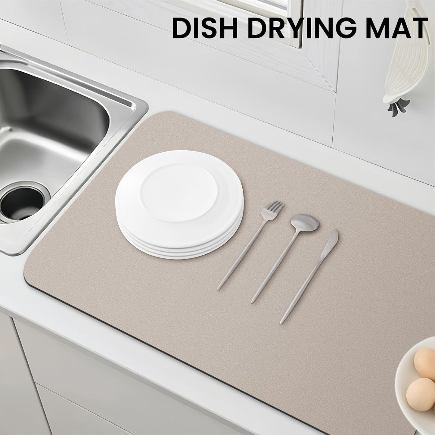 WISELIFE Dish Drying Mat Super Absorbent Drying Mat Large Dish Drying Mats for Kitchen Counter Easy Clean Dish Mat Kitchen Drying Mat15"x 18" Stylish Grey