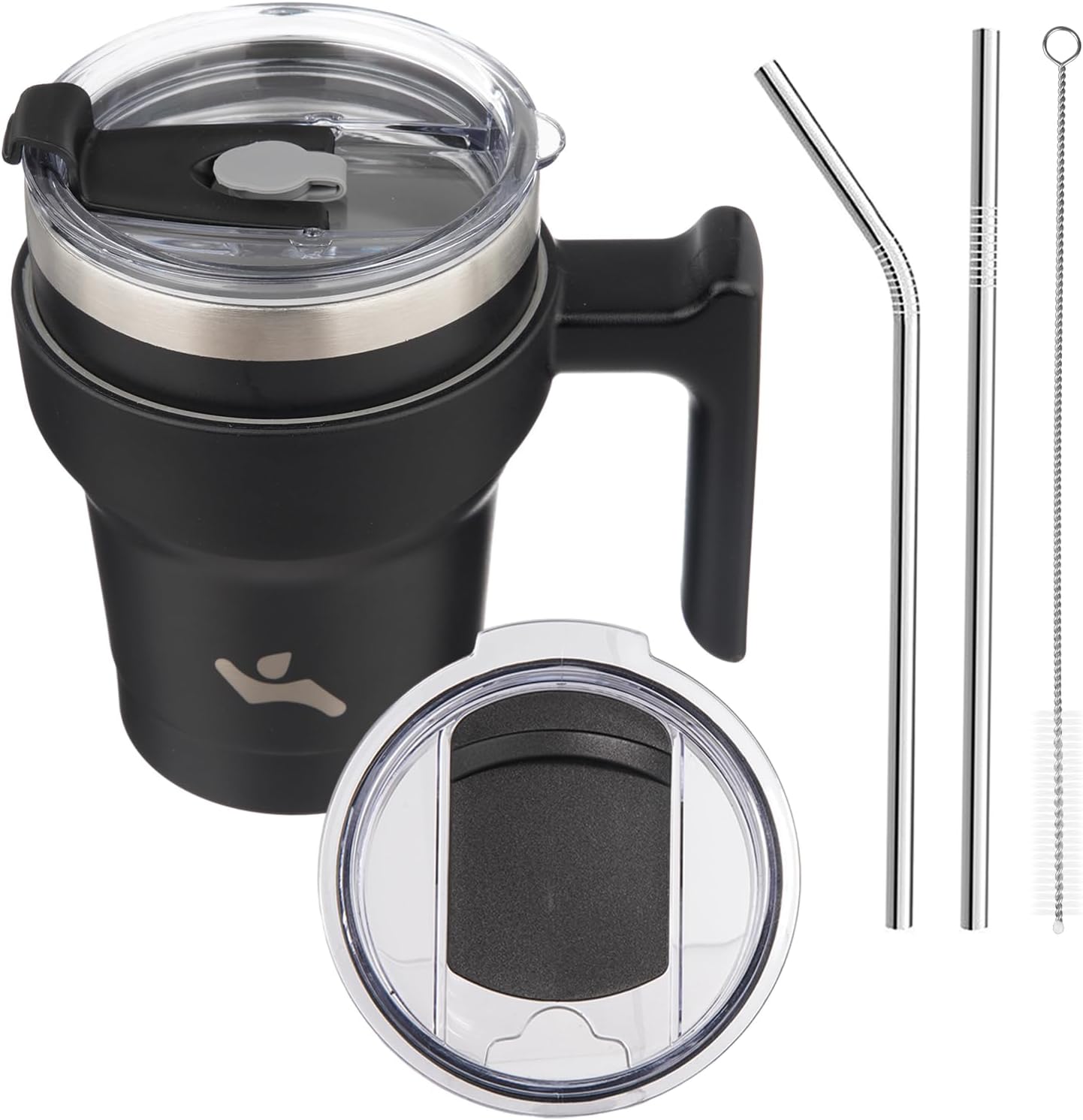 Konokyo 20 oz Tumbler with Handle and 2 Straw 2 Lid, Insulated Water Bottle Stainless Steel Vacuum Cup Reusable Travel Mug,Black