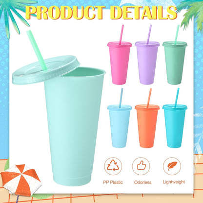 Honeydak 15 Pack Tumbler with Straw and Lid Bulk Cups for Gifts Water Bottle Iced Coffee Travel Mug Cup Reusable Plastic Tumblers for Party Birthdays 24-27 oz (Solid Color)