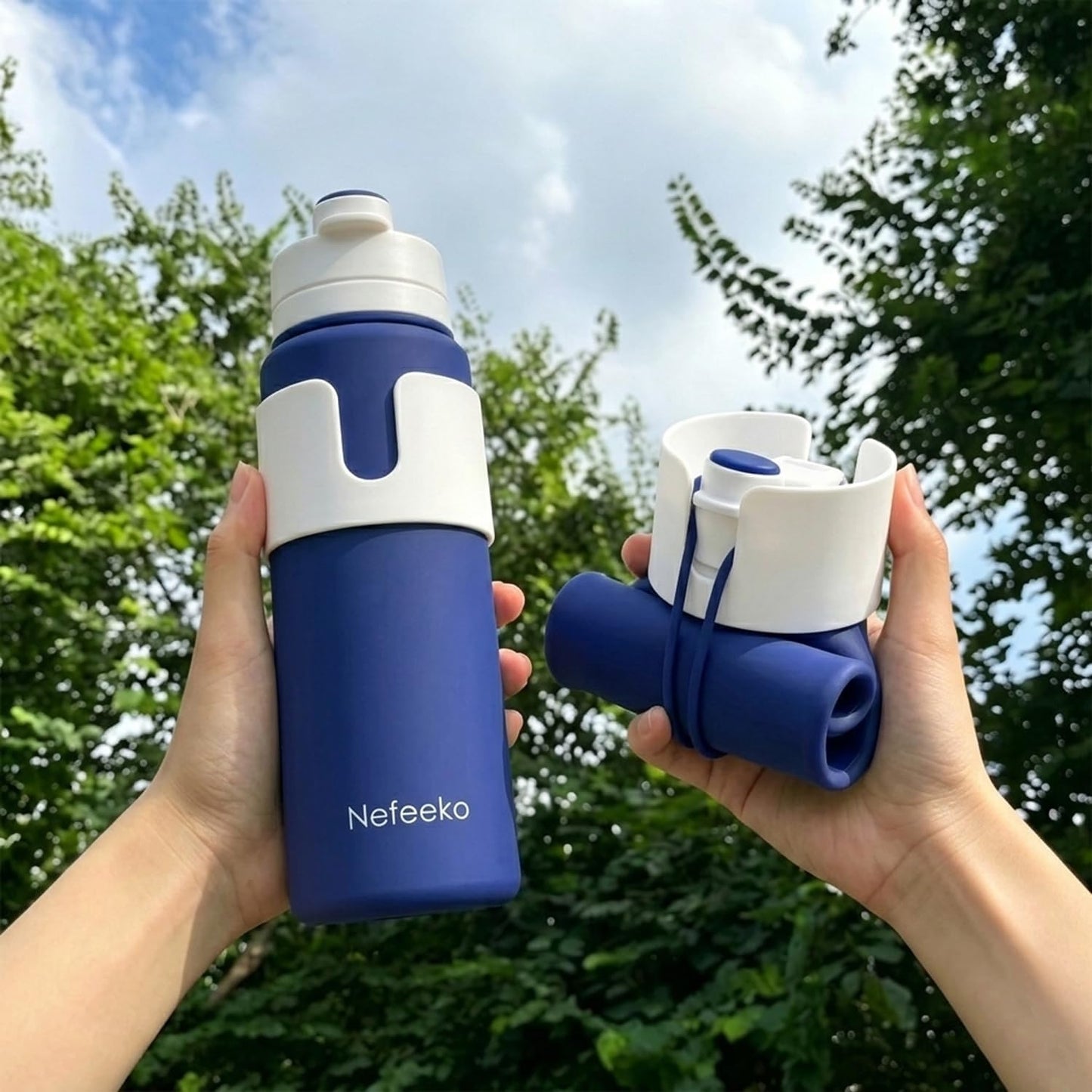 Nefeeko Collapsible Water Bottle, BPA Free 26oz Foldable Water Bottle for Travel Sports, Leak-Proof Spill-Proof Portable Water Bottles with Carabiner, Lightweight