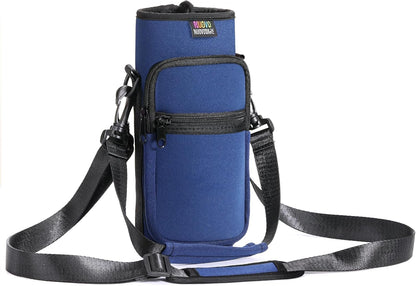 Nuovoware Water Bottle Carrier Bag,25oz/40oz/64oz Bottle Pouch Holder,Adjustable Shoulder Hand Strap 2 Pocket Sling Neoprene Sleeve Sports Accessories for Hiking Travelling Camping