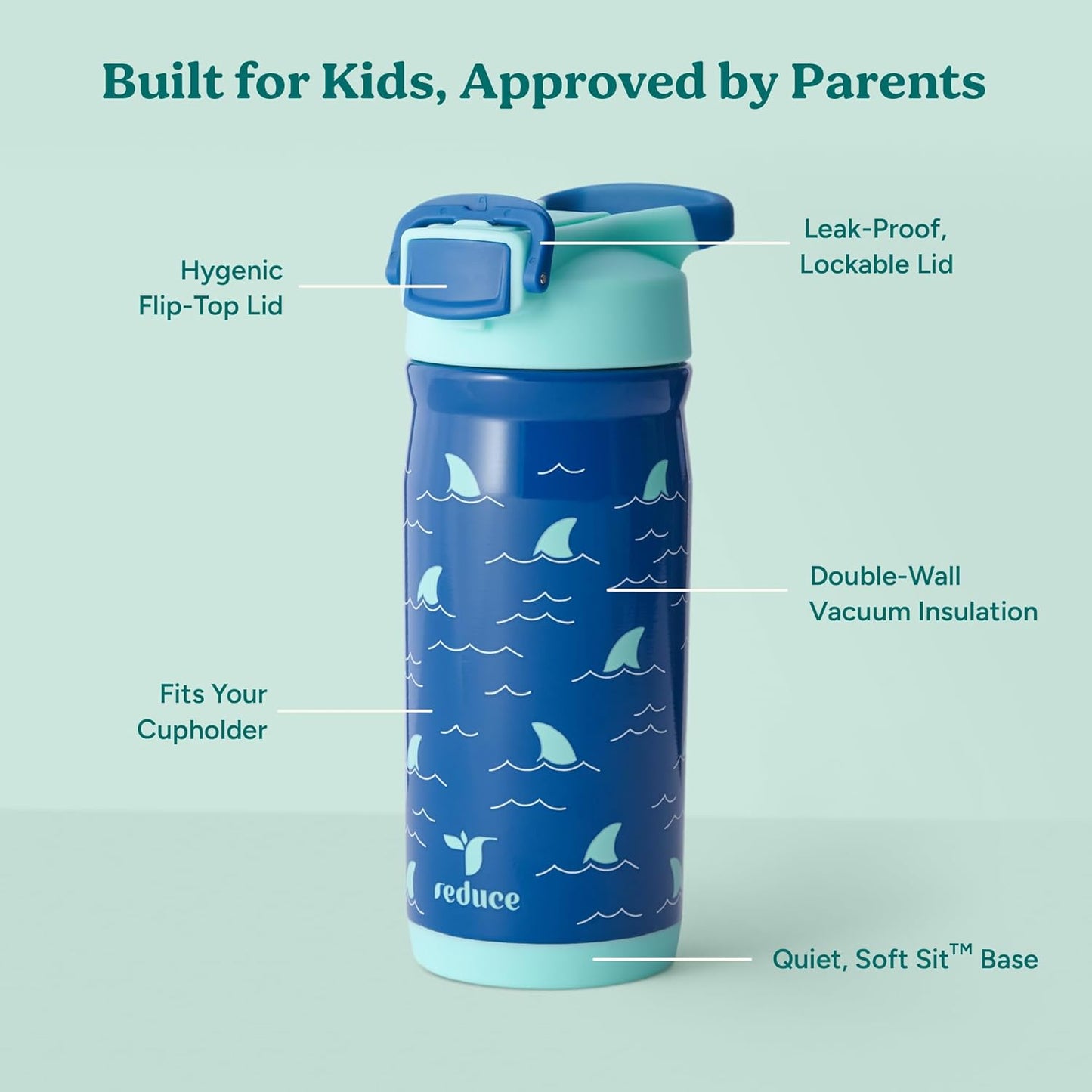 Reduce Hydrate Pro Kids 14oz Stainless Steel Insulated Water Bottle w/Straw – Spill Proof Tumbler for Kids – 30 Hour Cold Retention – Dishwasher Safe Leak-Proof Design - Abstract Flowers
