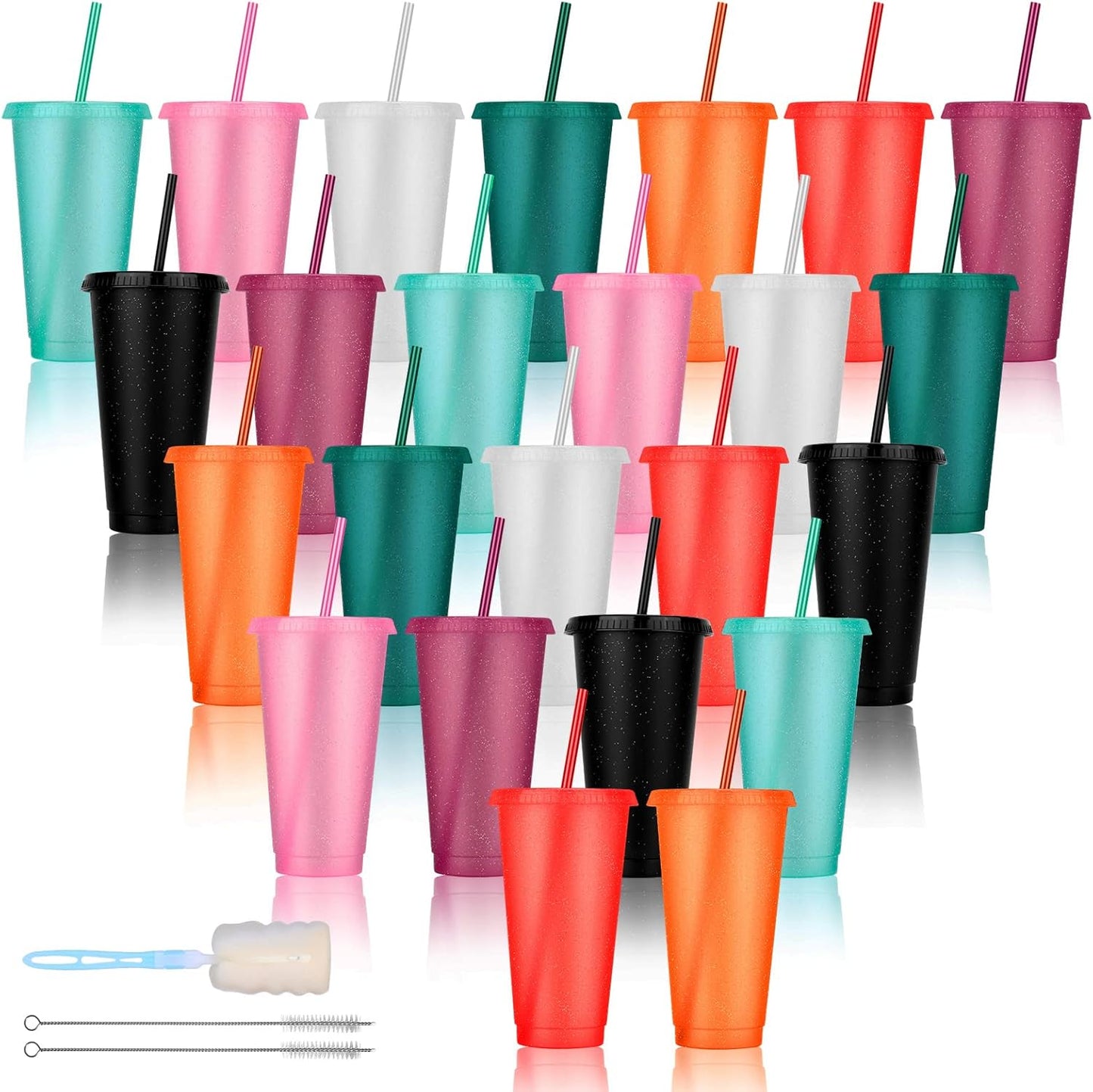 24 Pack Plastic Tumblers with Lids and Straw, Reusable Cups with Lids and Straws Colorful Cups for Cold Drink Iced Coffee, Plastic Tumbler Bulk for Party Birthday Gifts (24 oz, Stylish Colors)