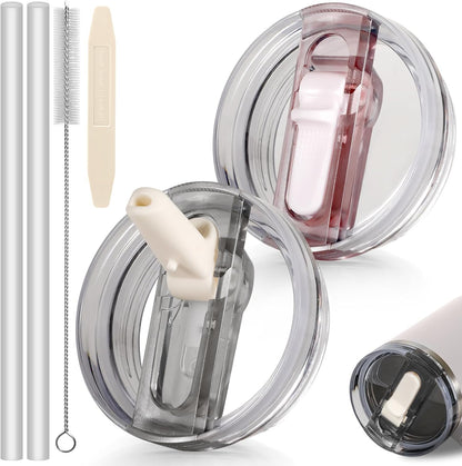 30oz Flip Straw Lid for Stanley Quencher H2.0 Tumbler, 2 Pack Leak Proof Lid Replacement No Spill Cover for Stanley Cup Accessories ProTour (Rose Quartz,Rose Quartz) - Colors A