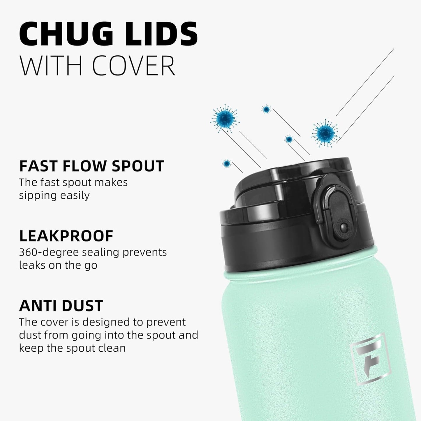 Fanhaw 20 oz Insulated Stainless Steel Water Bottle with Anti-Dust Chug Lid, Leakproof Vacuum Metal Everyday Use Bottle for Kids, Teens & Adults, Back to School Essentials (Green Blue)