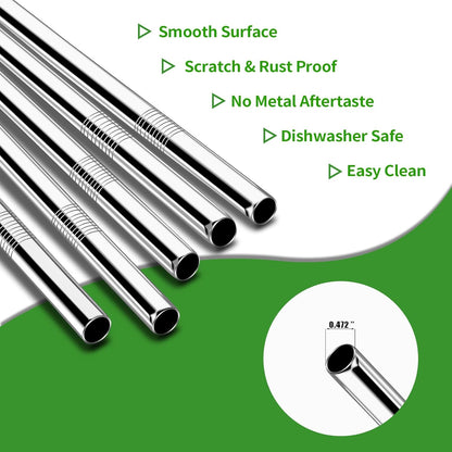 Lazycorner 16 Pcs Metal Straw Reusable 8.5" 10.5" 6mm Stainless Steel Straws for Tumblers 20oz-32oz, Rainbow Drinking Straws with Silicone Tips, 4 Straw Cleaner Brush, 1 Travel Case