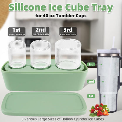 Tcamp Ice Mold for 30-40 oz Tumbler Cup, Silicone Ice Cube Tray With Lid and Bin for Freezer, Ice Ring Ice Maker for Chilling Cocktails, Whiskey, Drinks, Coffee, Easy Fill and Release (Black)