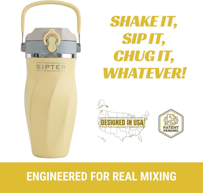 Earth Stone - 24oz Insulated Protein Shaker Bottle - Medical-Grade 316 Stainless Steel - Patent-Pending Clump-Free Design - Odor Proof & Leak-Proof Metal Blender Cup