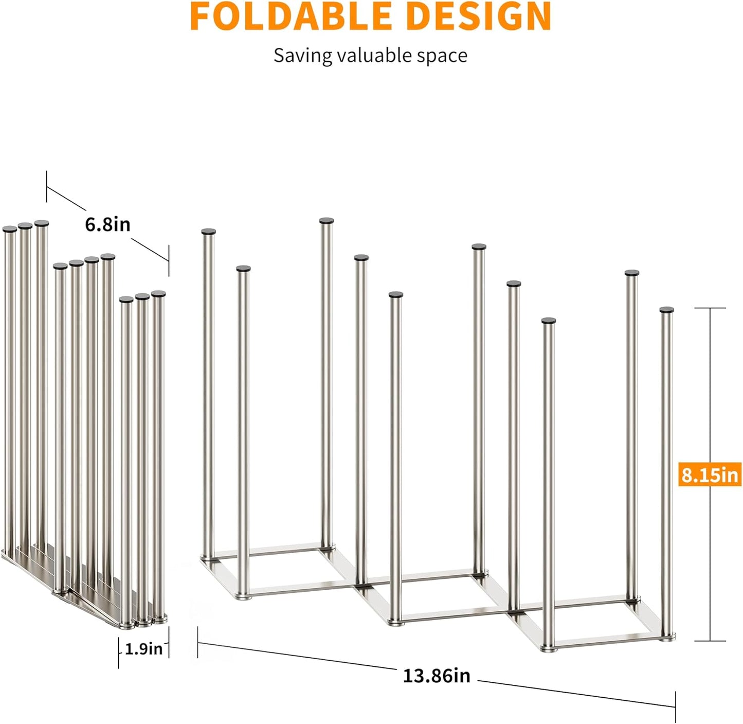 Foldable Baby Bottle Drying Rack-10 Poles Water Bottle Organizer for Cups,Travel Mugs,Silicone Bags- Collapsible Stainless Steel Bottle Rack Dryer (Gray)