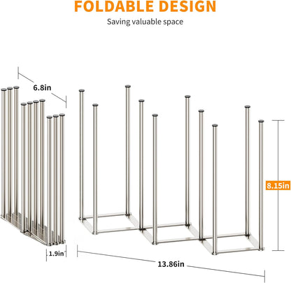 Foldable Baby Bottle Drying Rack-10 Poles Water Bottle Organizer for Cups,Travel Mugs,Silicone Bags- Collapsible Stainless Steel Bottle Rack Dryer (Gray)