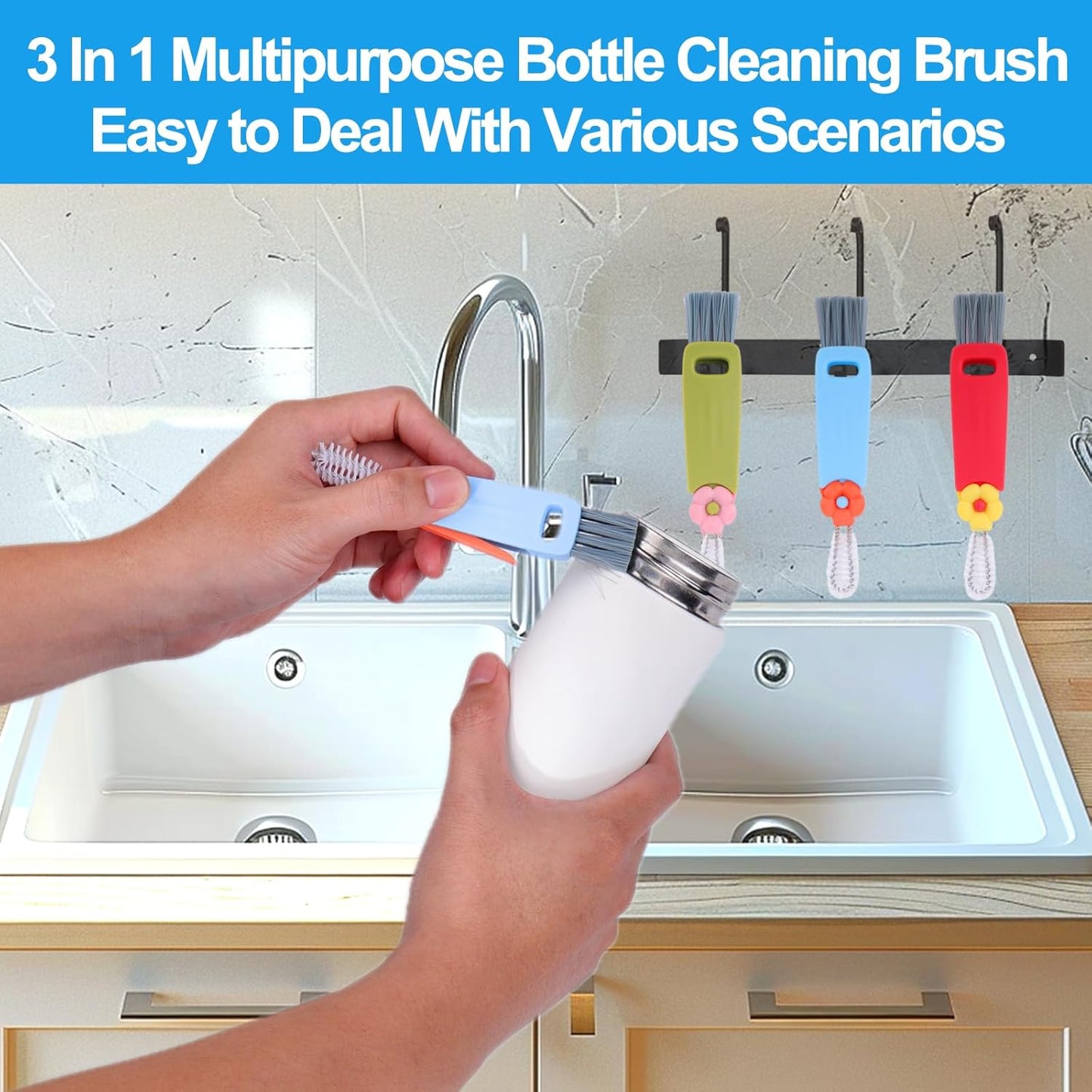 XANGNIER 4 in 1 Cup Lid Gap Cleaning Brush Set,Multifunctional Water Bottle Lid Cleaner Brush,3 Pack Water Bottle Crevice Cleaning Tool,Tumbler Lid Cleaner Brush for Stanley/YETI Cup,Kitchen Gadgets