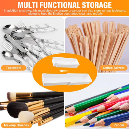 Expandable Straw Organizer Drawer Organizers for Cabinet, Multi-Functional Plastic Straw Storage Fits 60oz Straws, Reusable and Adjustable