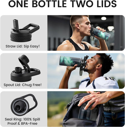 RAYMYLO One Gallon Water Bottle Insulated, Triple Walled Vacuum Stainless Steel (Cold for 48 Hrs), Leak Proof & Non-BPA, Large Water Flask Jug with Paracord Handle & Straw Spout Lids