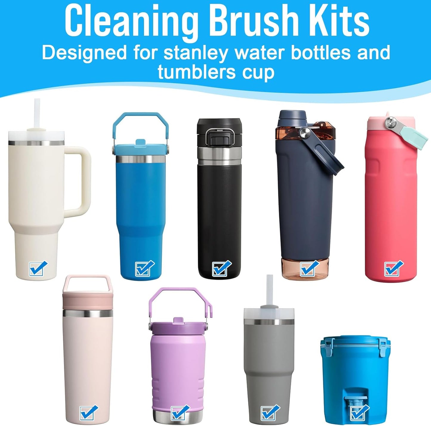 XANGNIER 5 Pcs Water Bottle Cleaner Brush Set for Owala 24oz/32oz/40oz Cup,Multifunctional Bottle Brush and Long Straw Cleaner Brush,Cleaning Kit for Owala/Stanley/Yeti Tumbler Cup Accessories