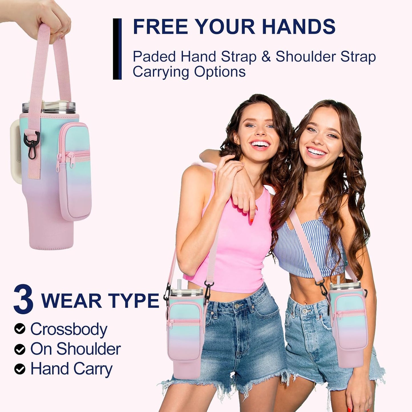 GOEWY Water Bottle Carrier Bag for Stanley 40/30 oz Tumbler with Phone Pocket Neoprene Water Bottle Holder with Shoulder & Handheld Strap Stanley Cup Accessories