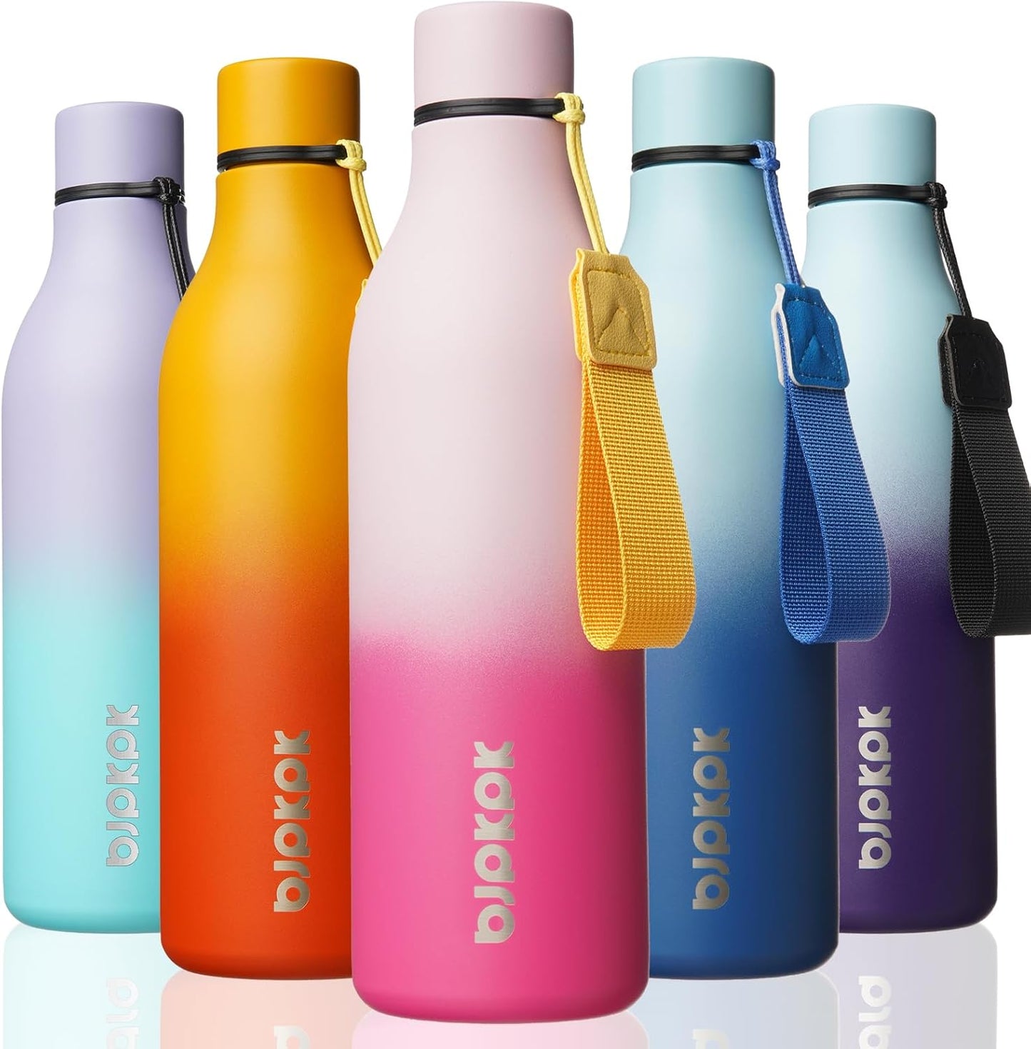 BJPKPK Insulated Water Bottles, 18 oz Stainless Steel Metal Water Bottle with Strap, BPA Free Leak Proof Jugs, Mugs, Flasks, Reusable Thermal Flasks for Sports & Travel, Black - Colors B