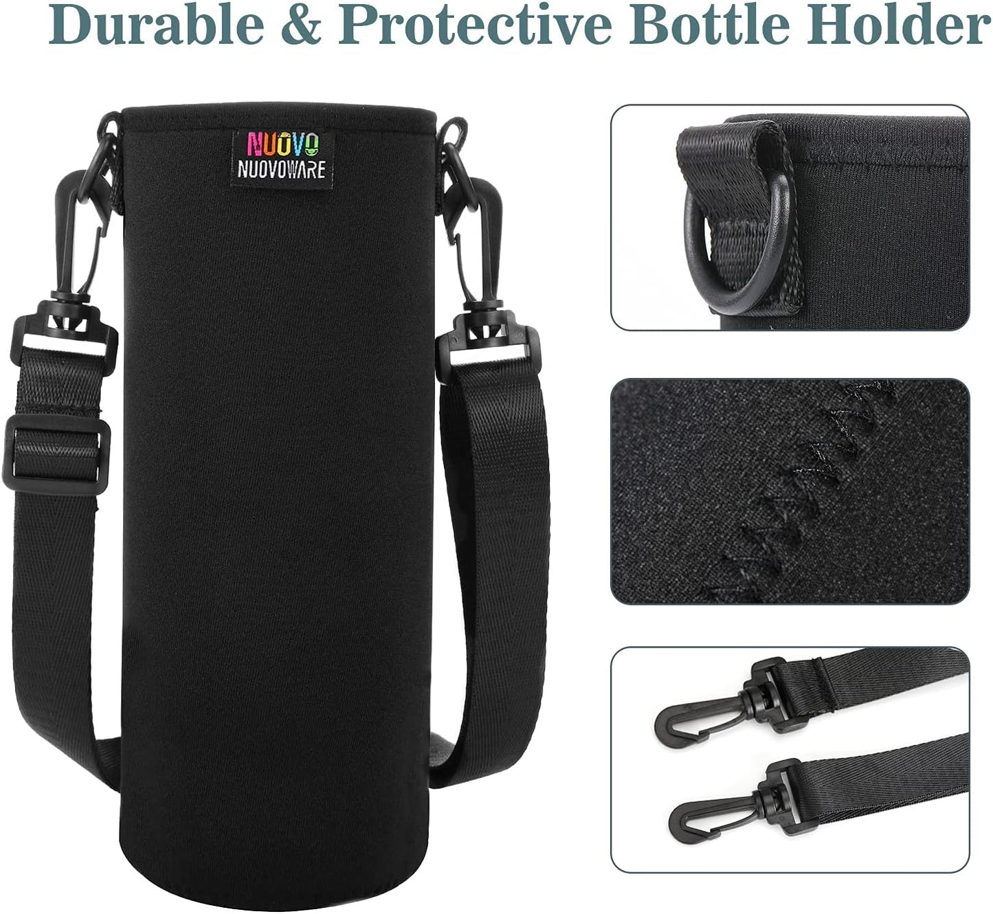 Nuovoware Water Bottle Carrier Bag, Premium Neoprene Portable Insulated Water bottle Sling Holder Bag 500ml/750ml/1000ml with Adjustable Shoulder Strap for Men Women Hiking, Sling Bottle Bag Case