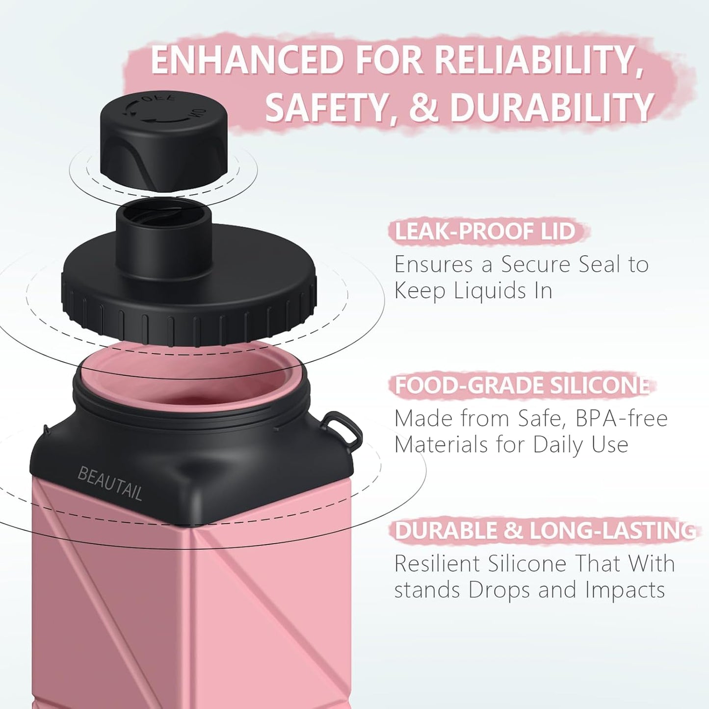BEAUTAIL Collapsible Water Bottles 20.6oz, Silicone Foldable Portable Travel Water Bottle, Lightweight Reusable Leakproof for Traveling Camping Hiking Cycling Yoga Sports Outdoor