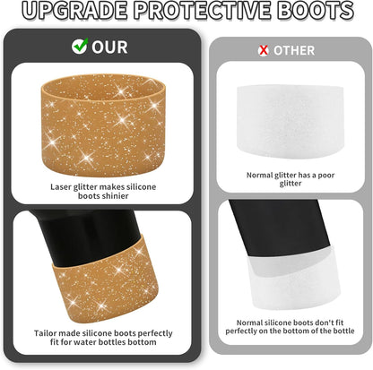 WUQID Protective Bling Silicone Boot Sleeve, Compatible with Stanley Tumbler 20-40oz & Hydro Flask Bottle 12oz-24oz, Glitter Reduces Dents Sleeve Cover for More Bottles/Tumblers Bottom of 2.83-2.95in