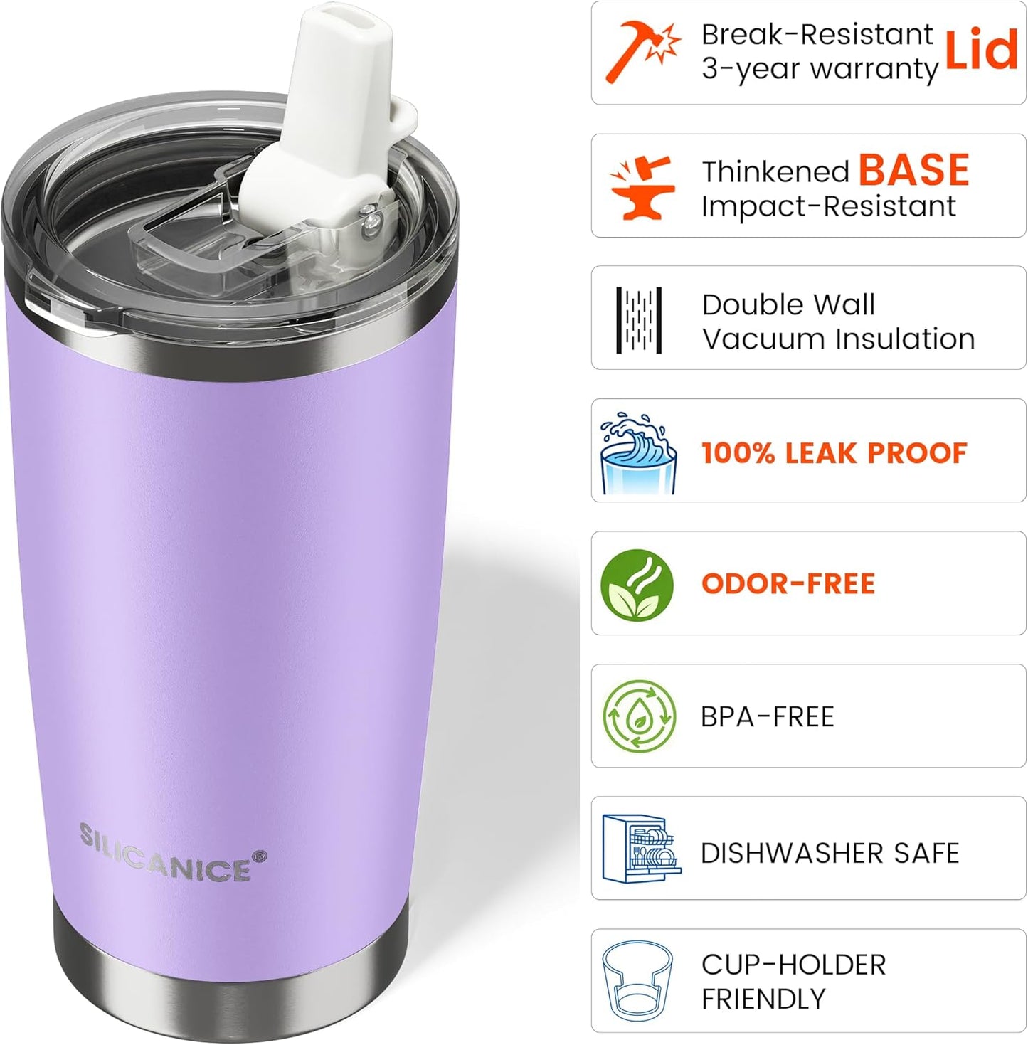 20oz Hygienic Insulated Tumbler — 100% Leakproof Lid with Removable Spout & Straw, Reinforced Vacuum-Protection Base, Cup Holder Friendly, for Iced Coffee, Smoothie/Water on the Go - Pink Sand