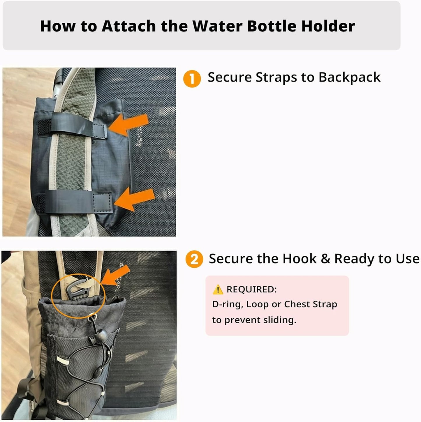 Ultralight Backpack Strap Water Bottle Holder – Front Access, Fits 16–24oz Bottles