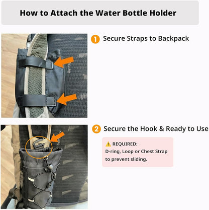 Ultralight Backpack Strap Water Bottle Holder – Front Access, Fits 16–24oz Bottles