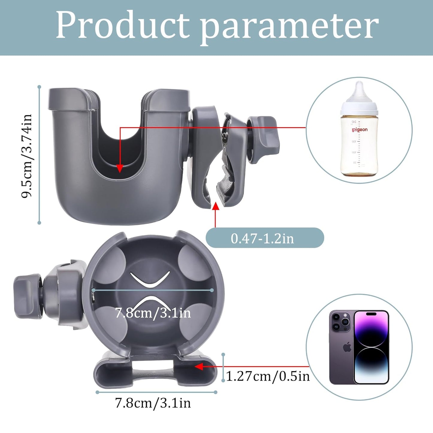 Suranew Universal Stroller Cup Holder, Adjustable Drink Holder with Phone Holder for Baby Stroller, Wheelchair, Walker, Bike, Scooter, Gifts for Family Member.
