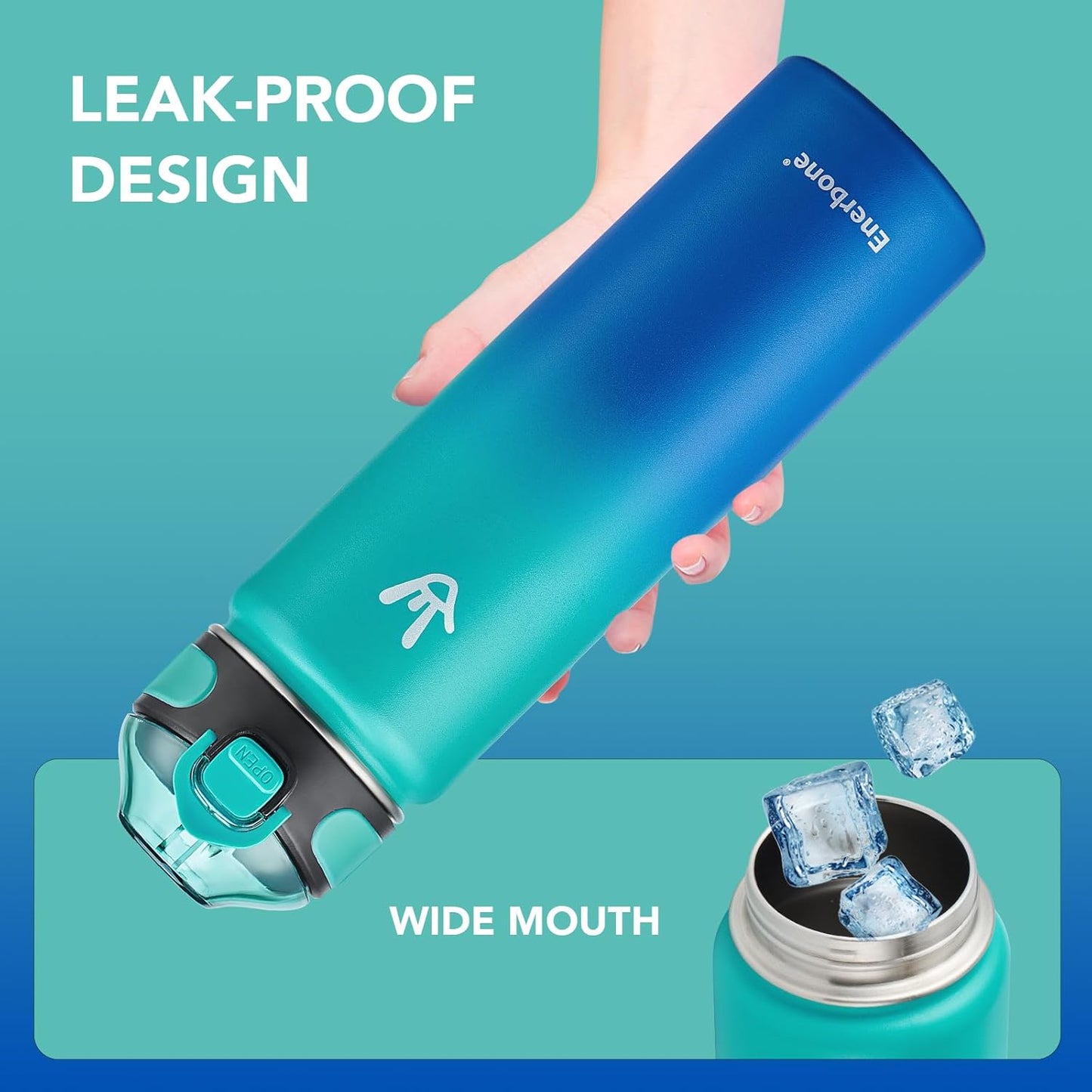 Enerbone 24 oz Insulated Water Bottle, Stainless Steel Bottle with Carrying Strap, Double-Wall Vacuum Insulation Design, Leakproof Sports Bottle with Straw, Keep Drinks Cold or Hot for Hours
