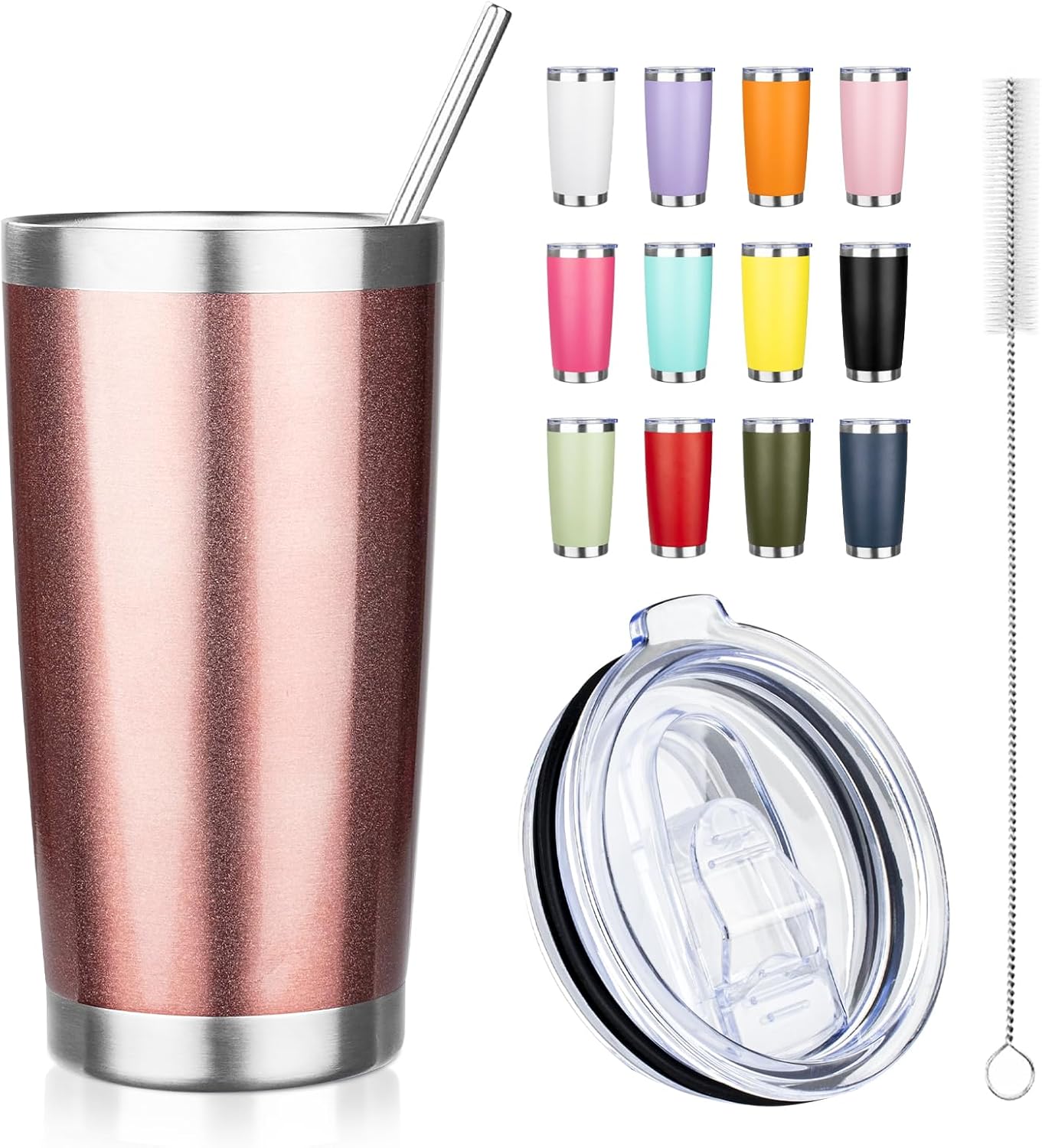 20oz Tumbler with Straw and Brush, Stainless Steel Vacuum Insulated tumbler, Double Wall Insulated Coffee Tumbler for Outdoor, Home, Travel,Office (Buff,1pcs)