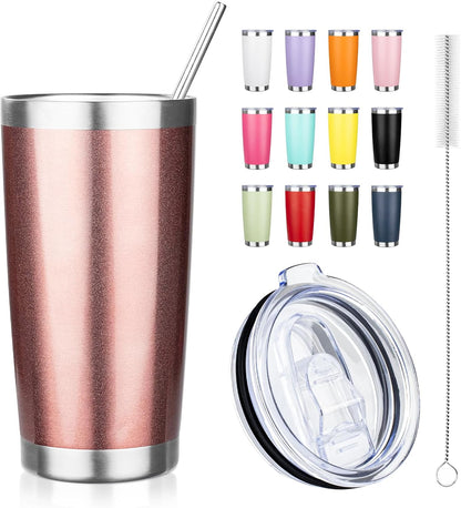 20oz Tumbler with Straw and Brush, Stainless Steel Vacuum Insulated tumbler, Double Wall Insulated Coffee Tumbler for Outdoor, Home, Travel,Office (Buff,1pcs)