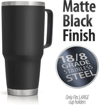 XPAC Double Vacuum Wall Stainless Steel Tumbler with Lid, 64 Ounce, With Handle, Black, Fits in a 4" Wide Car Beverage Holder