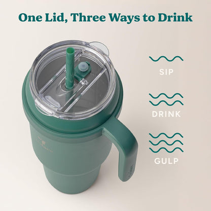 REDUCE 24 oz Stainless Steel Tumbler with Handle - Dual-Wall Vacuum Insulated Travel Mug, Sweat-Proof Lid & Reusable Straw - Keeps Drinks Cold for 24 Hrs, Fits Cupholders, Dishwasher Safe - Lilac Bud
