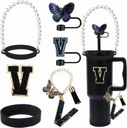 7pcs Cup Accessories for Stanley 30/40oz Tumbler, Handle Strap, Straw Cover, Silicone Boot, Letter Charm Stickers