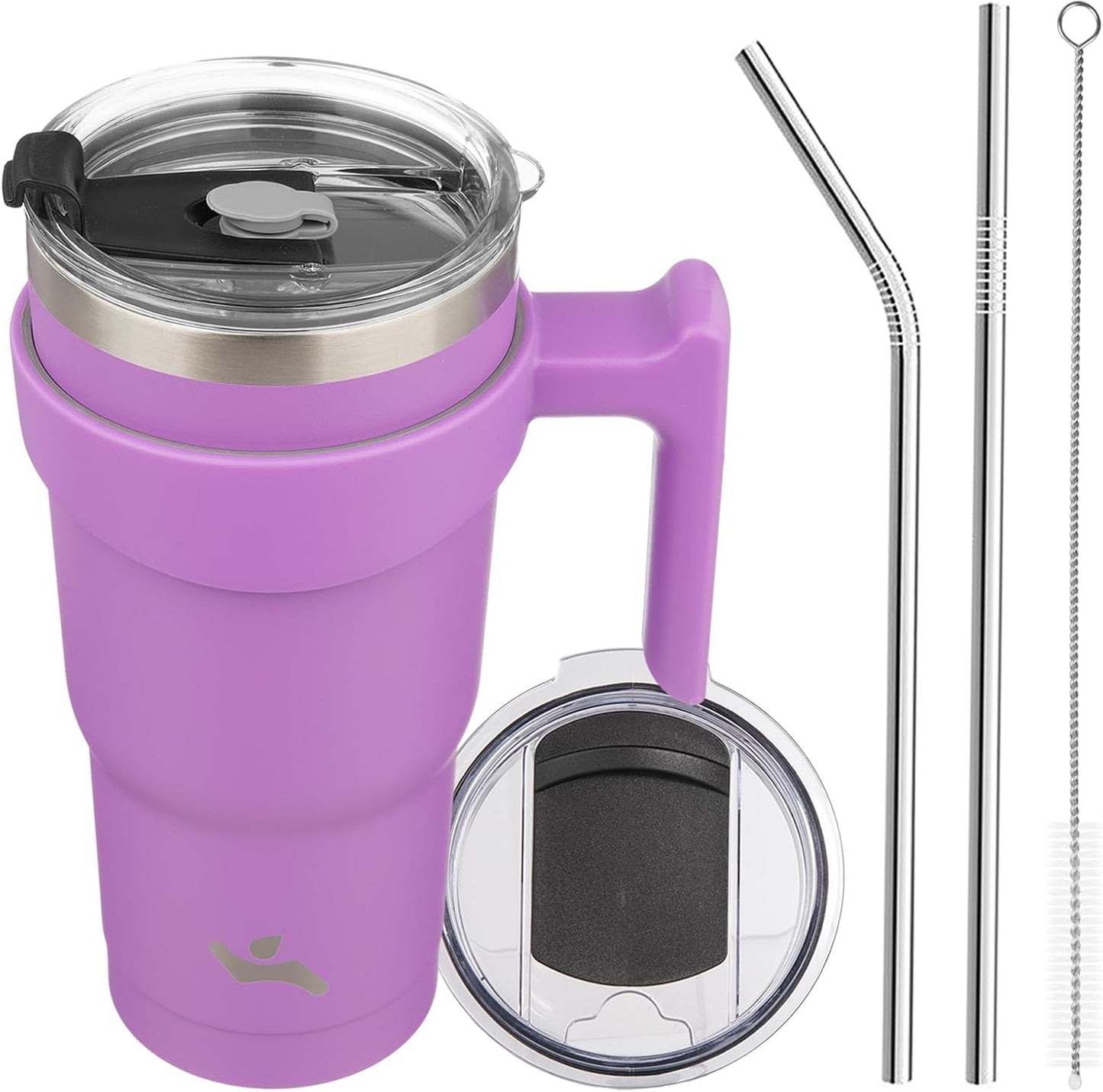Konokyo 20 oz Tumbler with Handle and 2 Straw 2 Lid, Insulated Water Bottle Stainless Steel Vacuum Cup Reusable Travel Mug,Black