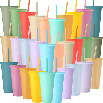 Honeydak 15 Pack Tumbler with Straw and Lid Bulk Cups for Gifts Water Bottle Iced Coffee Travel Mug Cup Reusable Plastic Tumblers for Party Birthdays 24-27 oz (Solid Color)