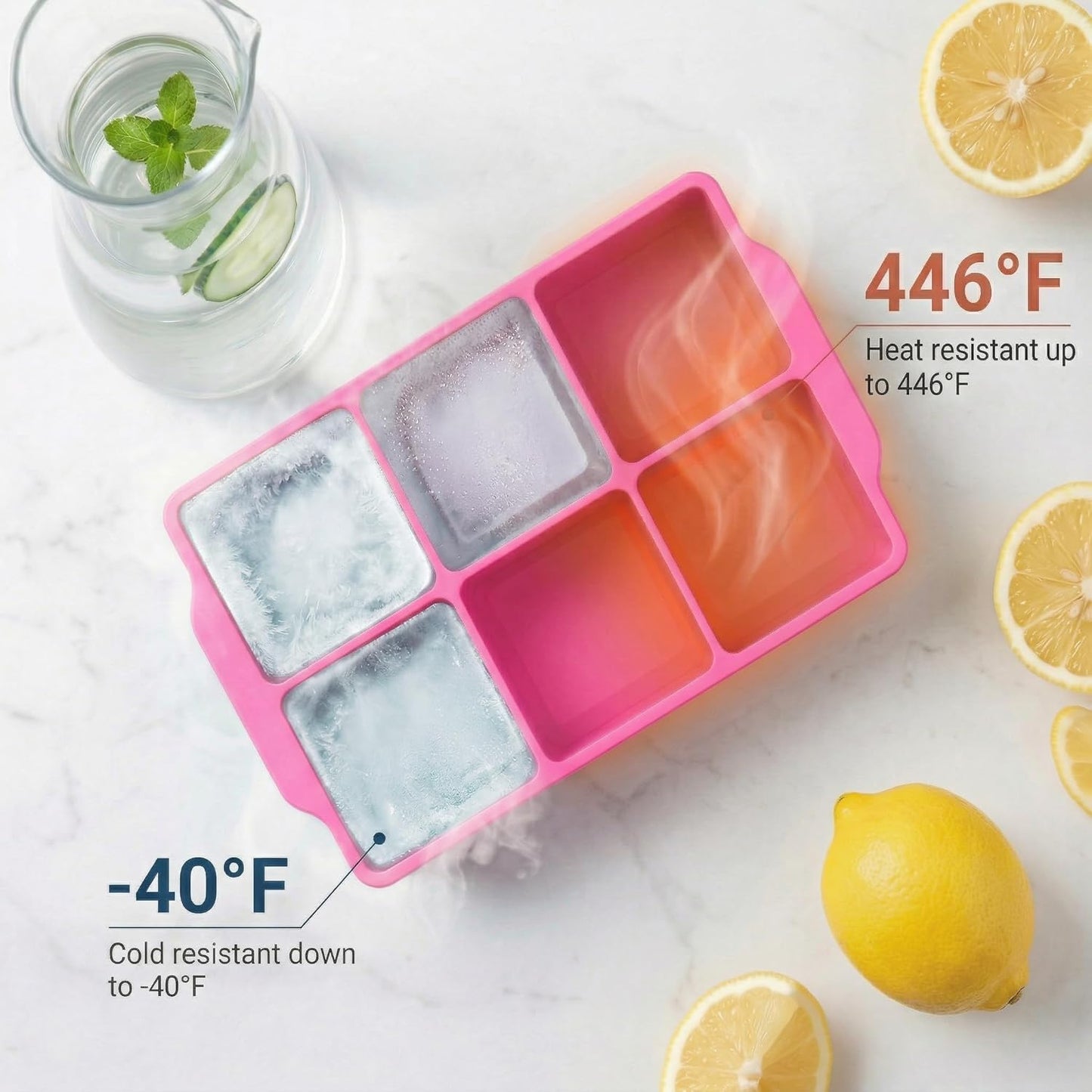 KitchFort Large Silicone Ice Cube Tray (2-Pack), Easy Release 2" Big Ice Cubes - Cocktail, Whiskey Ice Cubes Mold - Ice Trays for Freezer with Lid - Stackable Silicone Ice Tray - Black