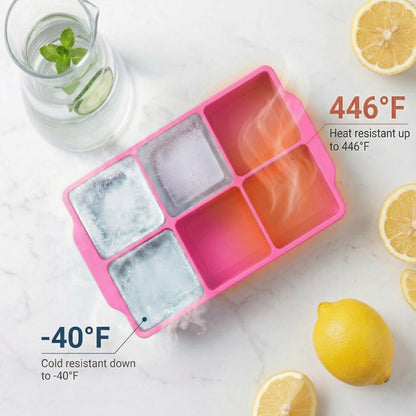 KitchFort Large Silicone Ice Cube Tray (2-Pack), Easy Release 2" Big Ice Cubes - Cocktail, Whiskey Ice Cubes Mold - Ice Trays for Freezer with Lid - Stackable Silicone Ice Tray - Black