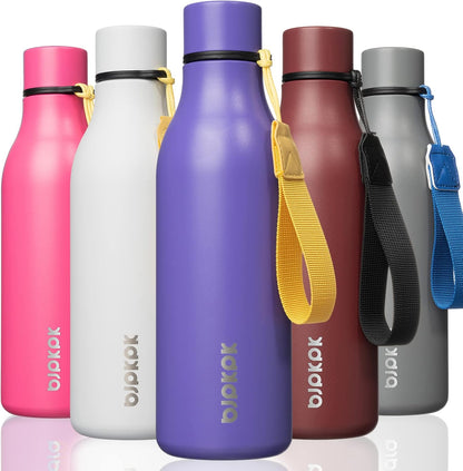 BJPKPK Insulated Water Bottles, 18 oz Stainless Steel Metal Water Bottle with Strap, BPA Free Leak Proof Jugs, Mugs, Flasks, Reusable Thermal Flasks for Sports & Travel, Black - Colors A