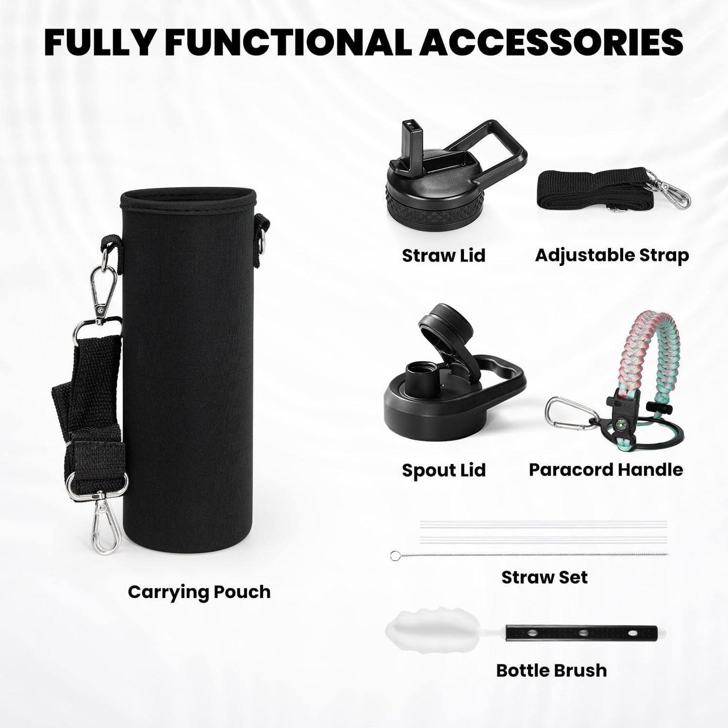 RAYMYLO One Gallon Water Bottle Insulated, Triple Walled Vacuum Stainless Steel (Cold for 48 Hrs), Leak Proof & Non-BPA, Large Water Flask Jug with Paracord Handle & Straw Spout Lids