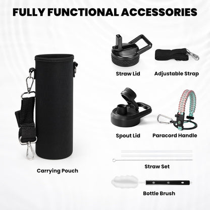 RAYMYLO One Gallon Water Bottle Insulated, Triple Walled Vacuum Stainless Steel (Cold for 48 Hrs), Leak Proof & Non-BPA, Large Water Flask Jug with Paracord Handle & Straw Spout Lids