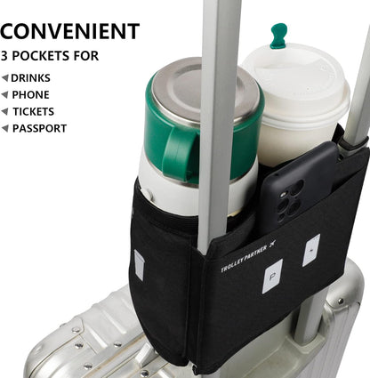 riemot Luggage Travel Cup Holder Free Hand Drink Carrier - Hold Two Coffee Mugs - Fits Roll on Suitcase Handles - Gifts for Flight Attendants Travelers Accessories Carbon Black