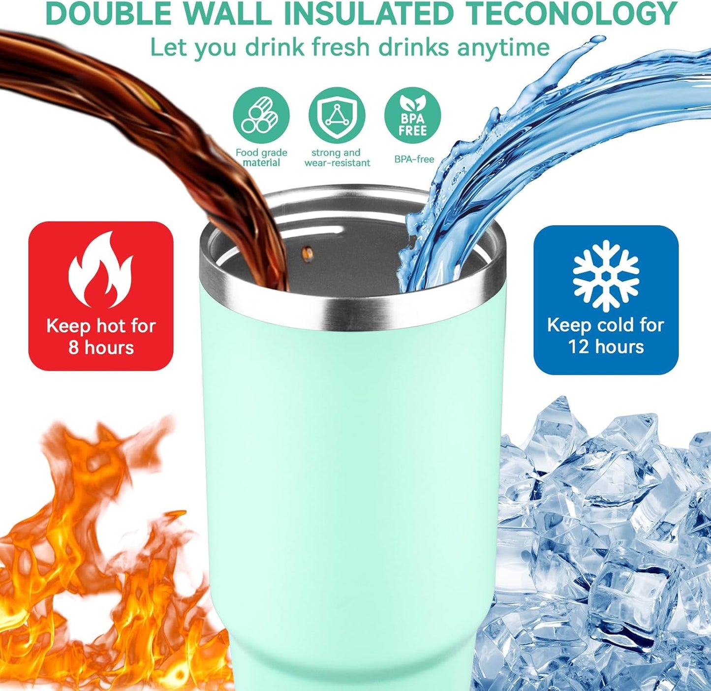 30oz Tumbler with Handle and Flip Straw Lid Double Wall Insulated Travel Coffee Mug Stainless Steel Vacuum Insulated Coffee Tumbler Cup for Hot and Cold Beverages,Leak-proof&BPA-free (30oz,Black)