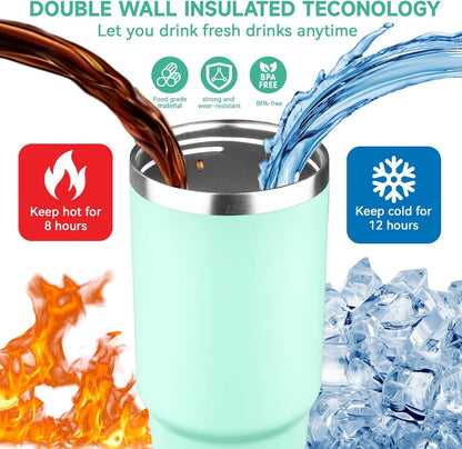 30oz Tumbler with Handle and Flip Straw Lid Double Wall Insulated Travel Coffee Mug Stainless Steel Vacuum Insulated Coffee Tumbler Cup for Hot and Cold Beverages,Leak-proof&BPA-free (30oz,Black)